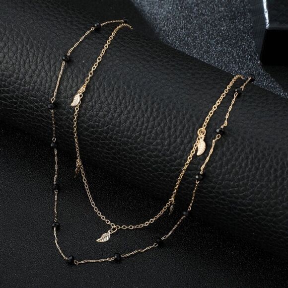 Double layered necklace Feathers and black beans zinc allow - Picture 5 of 12